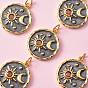 5Pcs Brass Micro Pave Cubic Zirconia Pendants, with Enamel and Jump Rings, Flat Round with Moon & Star