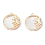 Rack Plating Brass Shell Pendants, with Cubic Zirconia, Long-Lasting Plated, Flat Round with Sun Charms