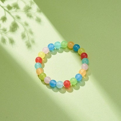 Imitation Jade Acrylic Round Beaded Stretch Bracelet for Kids