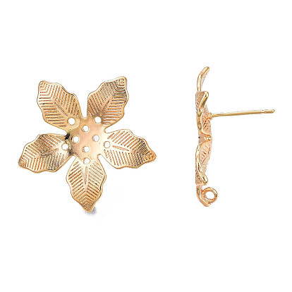 Brass Stud Earring Findings, with Vertical Loop, Cadmium Free & Nickel Free & Lead Free, Flower