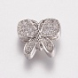 Brass Micro Pave Cubic Zirconia Beads, Butterfly, Clear