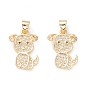 Brass Micro Pave Cubic Zirconia Pendants, Cadmium Free & Lead Free, Real 18K Gold Plated, Dog