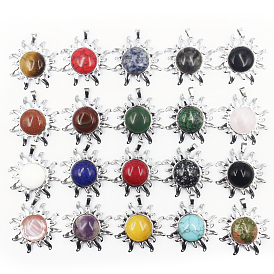 Gemstone Pendants, Sun Charms, with Platinum Plated Alloy Findings