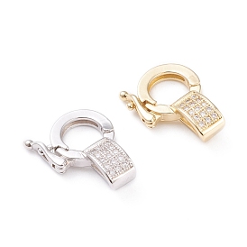 Brass Micro Pave Clear Cubic Zirconia Twister Clasps, Long-Lasting Plated