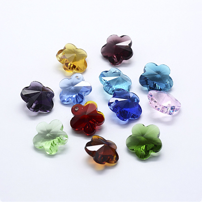 Transparent Glass Pendants, Faceted, Flower Charms