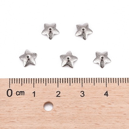 5-Petal Flower Smooth Surface 304 Stainless Steel Bead Caps, 7x7x2mm, Hole: 1mm