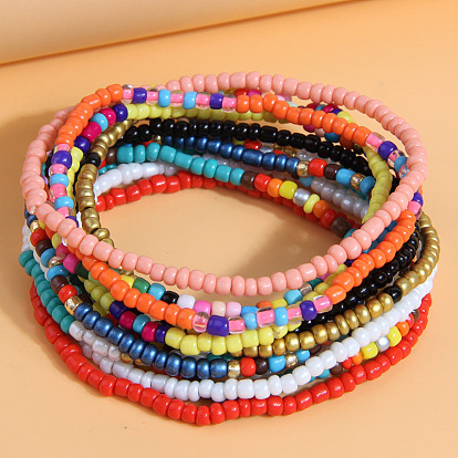 12Pcs 12 Color Glass Beaded Stretch Bracelets Set, Stackable Bracelets