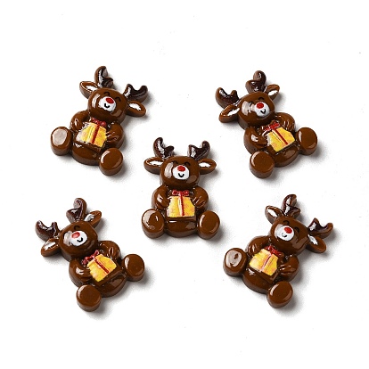 Christmas Opaque Resin Cabochons, Reindeer with Gift