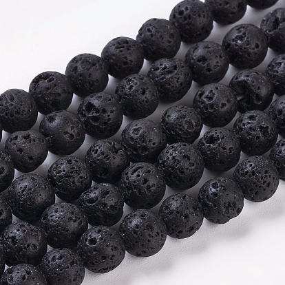 Natural Lava Rock Beads Strands, Round, Black