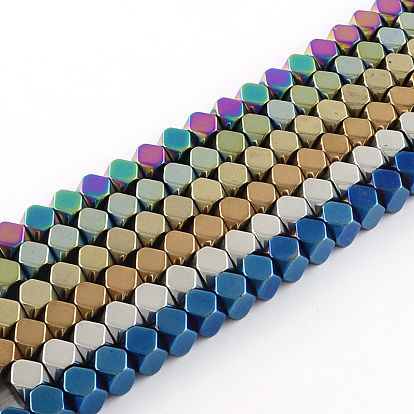 Electroplate Non-magnetic Synthetic Hematite Bead Strands, Polygon, 8x8mm, Hole: 1mm, about 49pcs/strand, 15.3 inch