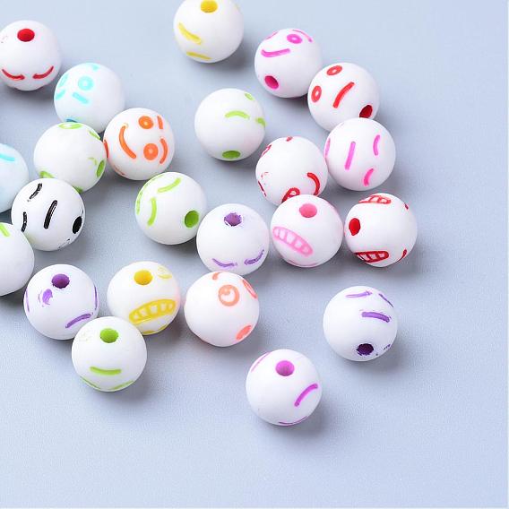 Craft Acrylic Beads, with Smiling Face, Round