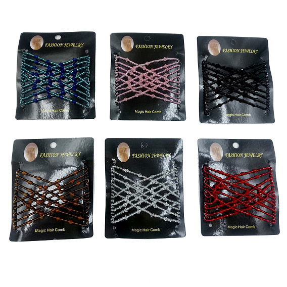 Iron Hair Bun Makers, Stretch Double Hair Combs, with Glass Seed Beads