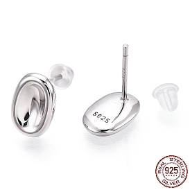925 Sterling Silver Stud Earrings, Oval, Nickel Free, with S925 Stamp