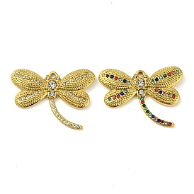 Ion Plating(IP) Real 18K Gold Plated 304 Stainless Steel Rhinestone Pendants, Dragonfly Charms