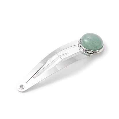 Iron Snap Hair Clips, with Natural Gemstone Half Round/Dome Cabochons for Woman Girls