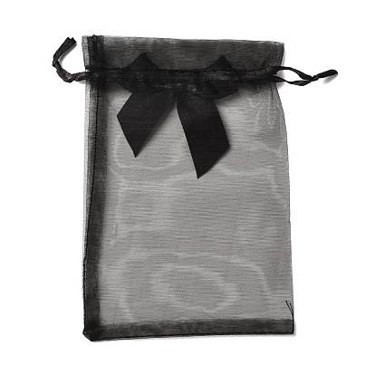 Прямоугольные кружевные подарочные пакеты из органзы с завязками, с бантом, для свадебных сумок для хранения