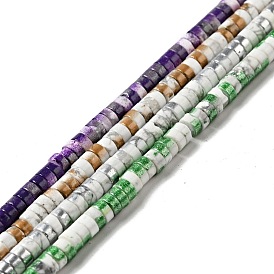 Electroplated Natural Howlite Bead Strands, Half Plated, Flat Round