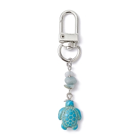 Sea Turtle Synthetic Turquoise Pendant Decoration, with Alloy Swivel Clasps and Natural Flower Amazonite Chips Beads
