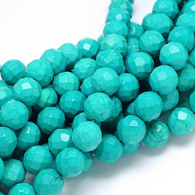 Natural Magnesite Faceted(64 Facets) Round Bead Strands, Dyed & Heated, Medium Turquoise