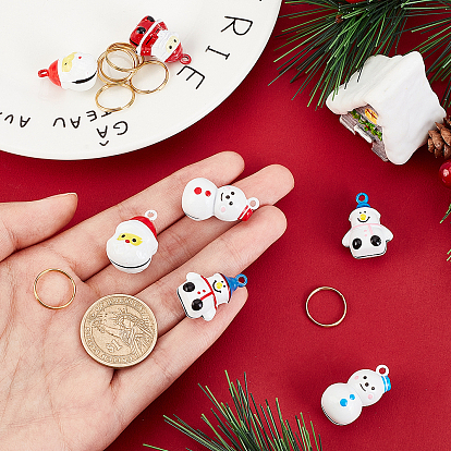 CHGCRAFT 7Pcs 7 Style Christmas Theme Baking Painted Brass Bell Pendants, , with 7Pcs 304 Stainless Steel Split Rings, Snowman & Father Christmas
