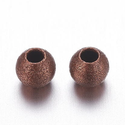 Perles en laiton texturées, sans plomb, ronde, 4mm, Trou: 1mm