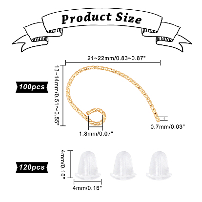 PandaHall Elite 100Pcs Brass Earring Hooks, Ear Wire, with 120Pcs Plastic Ear Nuts