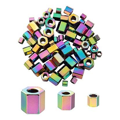 60Pcs 3 Style Ion Plating(IP) 304 Stainless Steel Spacer Beads, Rainbow Color, Hexagon