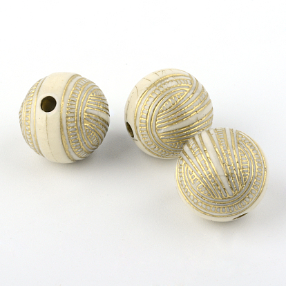 Chapado perlas acrílicas redondas, metal dorado enlaced, 15.5x16 mm, Agujero: 2.5 mm, sobre 225 unidades / 500 g
