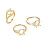 Adjustable Brass Finger Ring Components, 4 Claw Prong Ring Settings, with Cubic Zirconia, Long-Lasting Plated