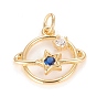Brass Micro Pave Cubic Zirconia Pendants, Clear & Blue, Planet, Universe Space Charms