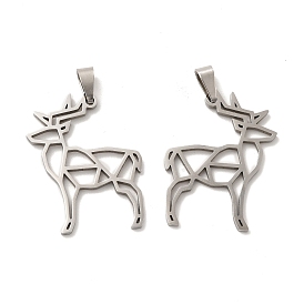 201 Stainless Steel Origami Pendants, Deer Outline Charms