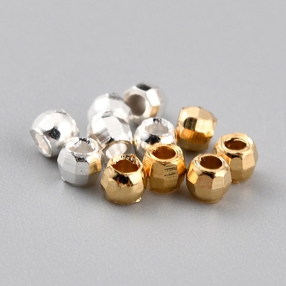 Brass Spacer Beads, Long-Lasting Plated, Faceted Round