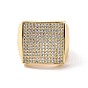 Cubic Zirconia Rectangle Open Cuff Ring, Real 18K Gold Plated Brass Wide Ring for Women, Cadmium Free & Nickel Free & Lead Free