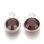 Glass Charms, with 304 Stainless Steel Finding, Flat Round, Faceted