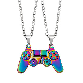 Magnetic Game Controller Pendant Matching Necklaces Set, 316L Surgical Stainless Steel Necklaces for Couples Best Friends
