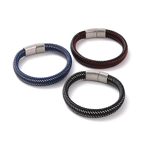 Microfiber Leather Braided Flat Cord Bracelet with 304 Stainless Steel Magnetic Buckle for Men Women