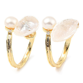 Открытое кольцо-манжета с натуральным жемчугом и чистым фианитом, латунное кольцо для женщин