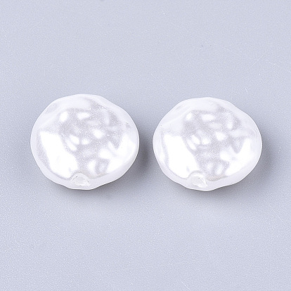 Eco-Friendly ABS Plastic Imitation Pearl Beads, High Luster, Flat Round