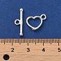 925 Sterling Silver Toggle Clasps, Heart, Toggle: 10x14mm, Bar: 19x6mm, Hole: 2mm