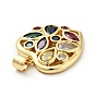 Rack Plating Brass Micro Pave Colorful Cubic Zirconia Pendants, Long-Lasting Plated, Lead Free & Cadmium Free, Heart