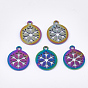 Ion Plating(IP) 201 Stainless Steel Charms, Flat Round with Christmas Snowflake