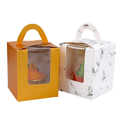 Boîte à gâteau individuelle pliable en papier kraft, boîte d'emballage de petit gâteau unique de boulangerie, rectangle avec fenêtre transparente et poignée