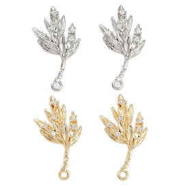 Brass Micro Pave Cubic Zirconia Stud Earring Findings, Leaf