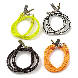 PU Leather Cords Wrap Bracelets, Alloy Cross & Rectangle Charms Adjustable Bracelet
