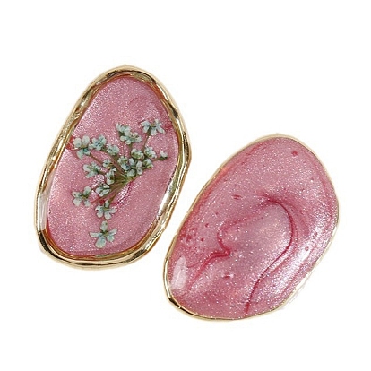 Transparent Epoxy Reisn Alloy Nuggets Cabochons, Golden, with Inner Flower