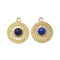 Natural Lapis Lazuli Pendants, Flat Round Charms, with Vacuum Plating Real 18K Gold Plated 201 Stainless Steel Findings