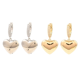Brass with Cubic Zirconia Dangle Hoop Earrings, Heart