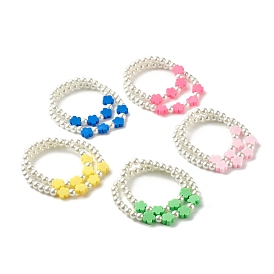 Flower Beads Stretch Bracelets Set for Children and Parent, Glass Pearl & Polymer Clay Beads Couple Bracelets, White