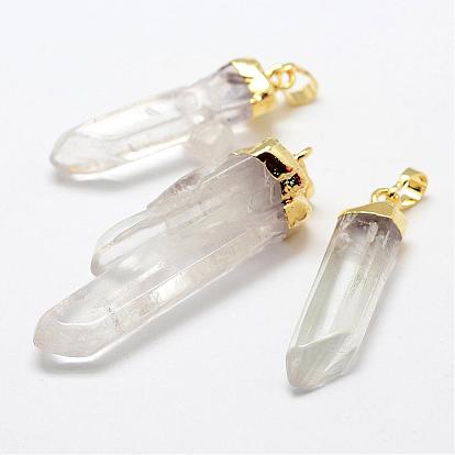 Pendeloques de cristal de quartz naturel, avec les accessoires en laiton, facette, polir, nuggets