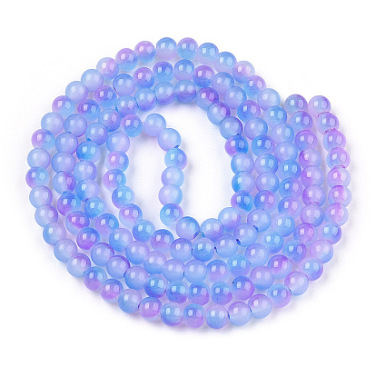 Baking Painted Imitation Jade Glass Round Bead Strands, Two Tone